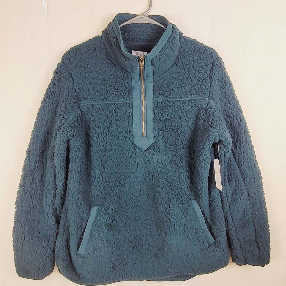 New Time and Tru green teddy bear fleece quarter zip pullover Medium Comfycore